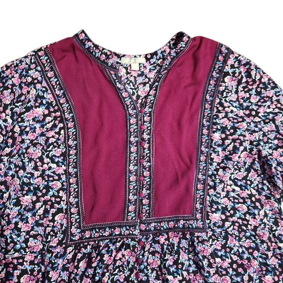 Woman Within Blouse Plus Size 3X Purple Black Floral V Neck Long Sleeve Top - Picture 3 of 9